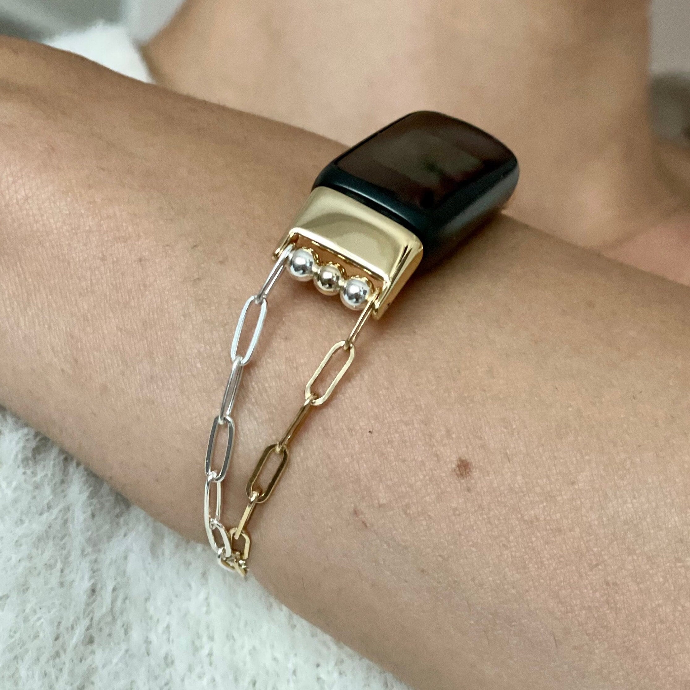 Fitbit Luxe Band Two Tone Gold & Silver Paperclip Chain Bracelet