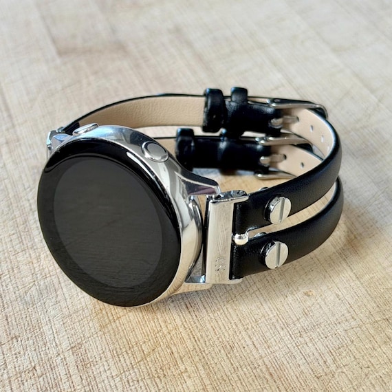 Black Leather Bracelet for Galaxy Watch: Adjustable Women display picture 2