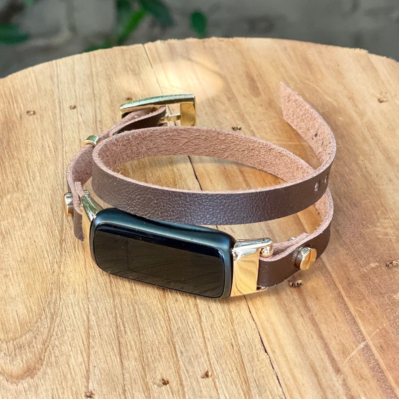 Fitbit Luxe Band: Eco Friendly Leather Brown Double Wrap Bracelet 7 "