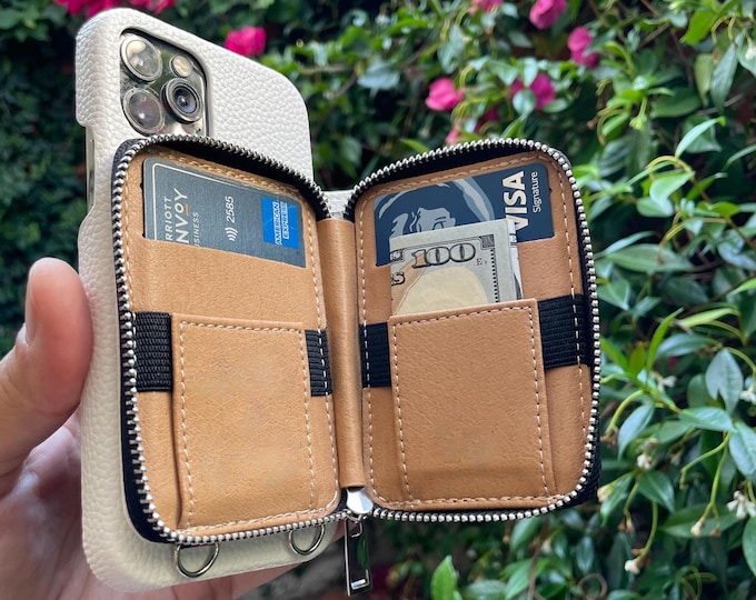 Grain Leather Crossbody iPhone Case: Zipper Wallet, Adjustable Strap, Pro Max Air Plus, Personalized