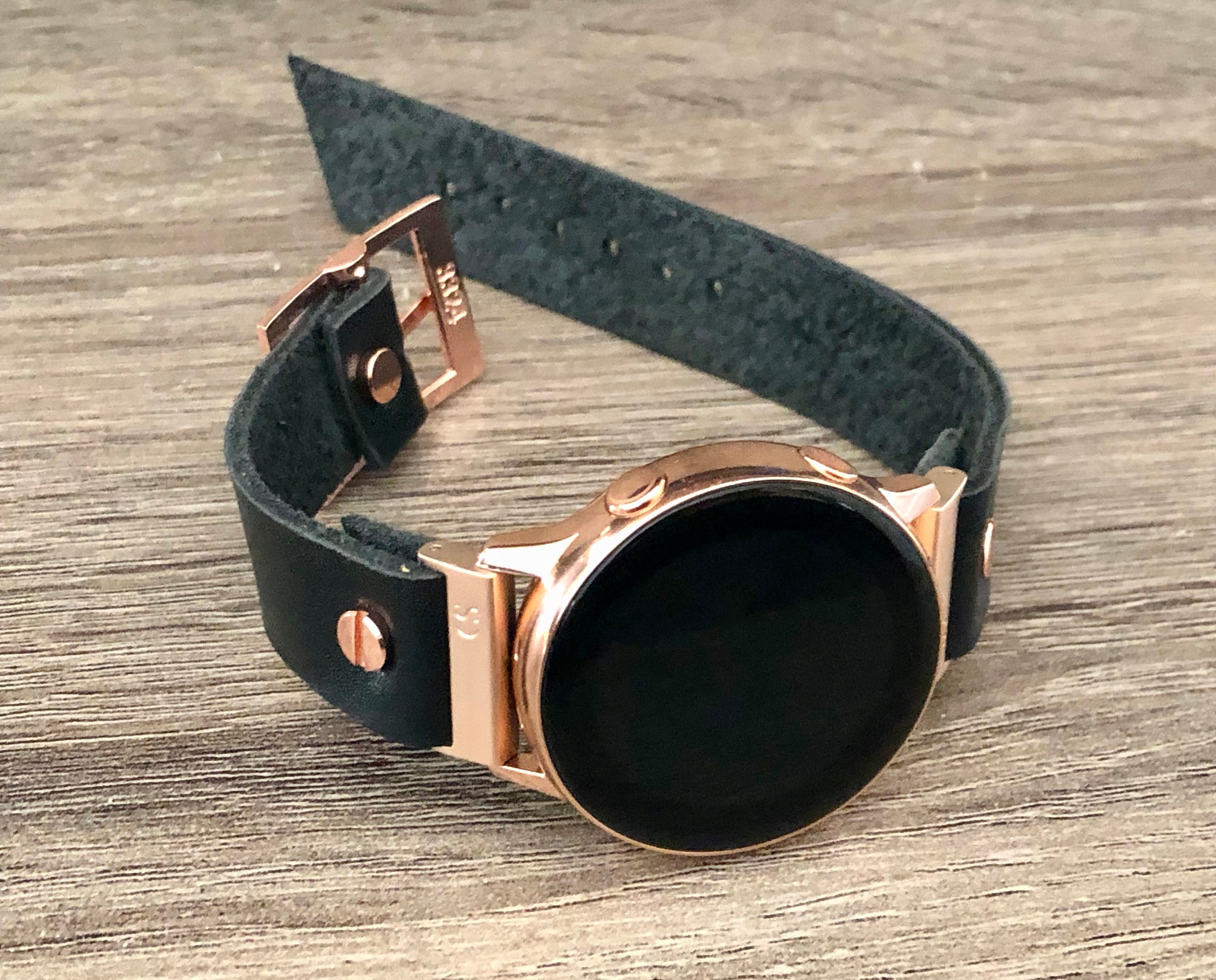 Rose Gold Samsung Galaxy Active Band Black Leather Galaxy Watch Active2 ...