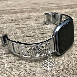 Argenté Fitbit Versa 2 bandes, bracelet jonc réglable avec breloque image 4