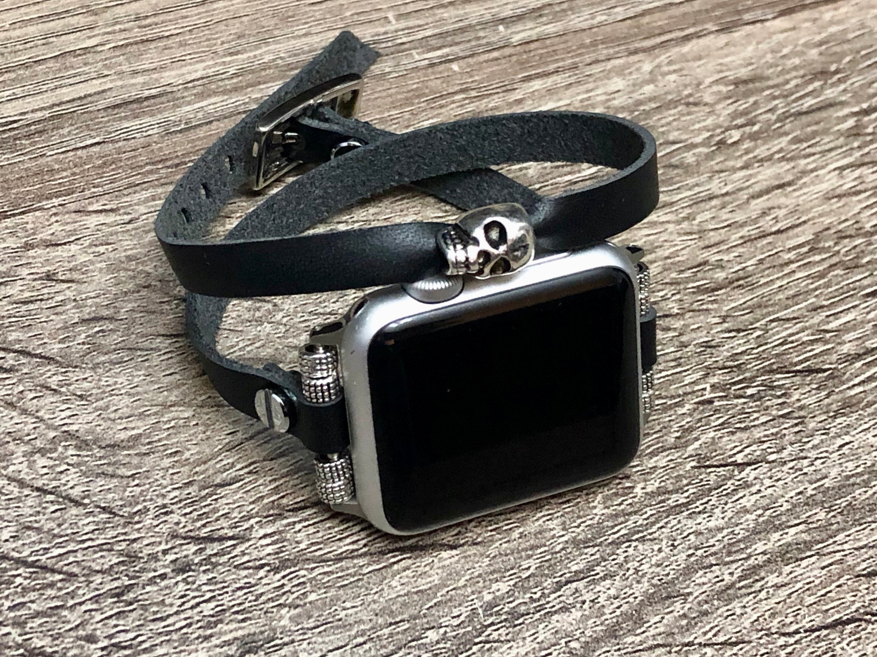 Black Leather Apple Watch Strap Bracelet 38mm 40mm Adjustable Etsy