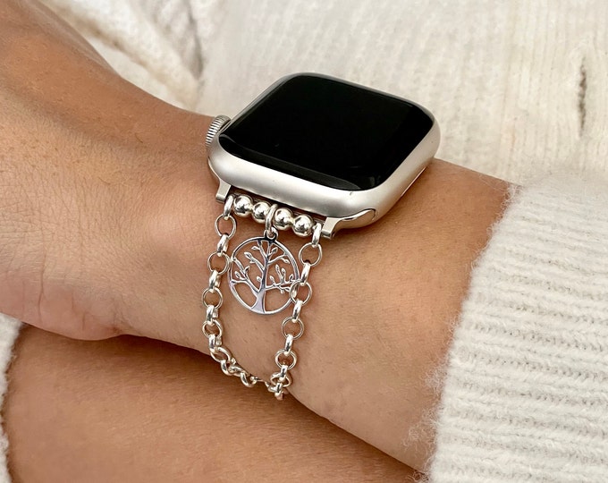 925 Sterling Silver Tree Of Life Apple Watch Band Luxury Women Stylish Chain Bracelet Jewelry Strap 38mm 40mm 41mm 42mm 44mm 45mm 46mm Ultra
