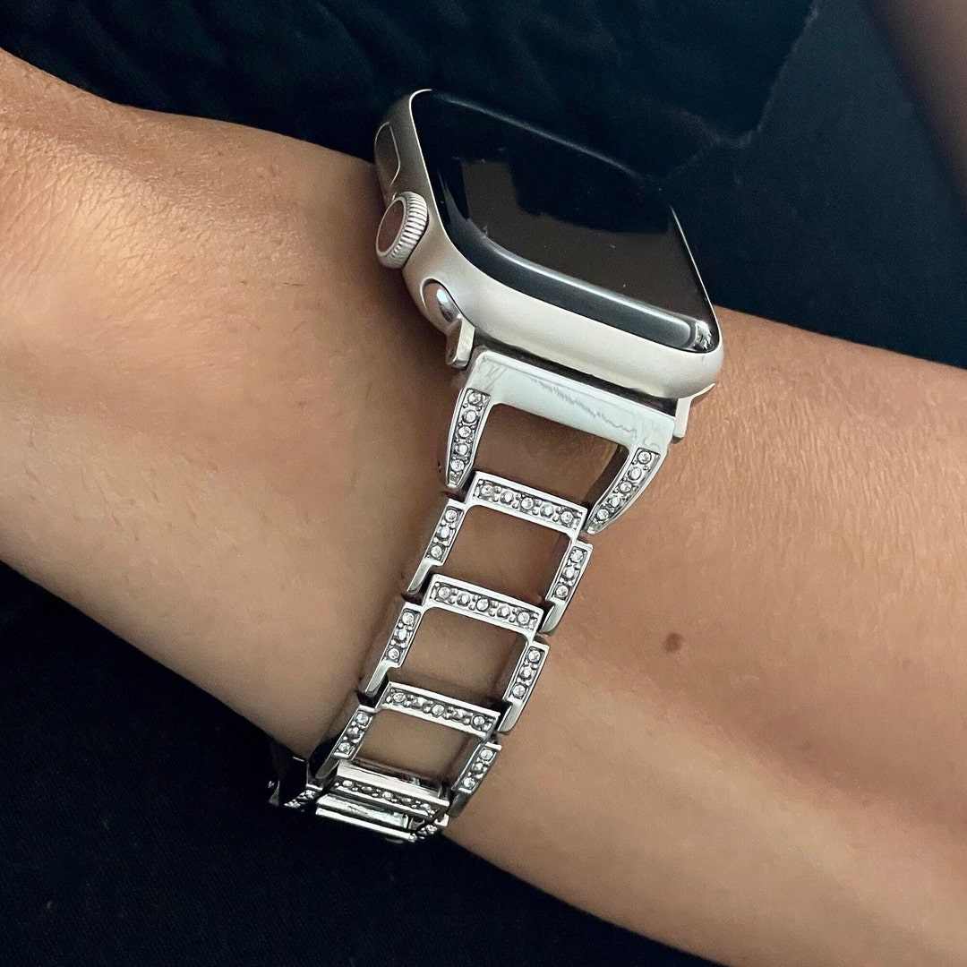 Silver Apple Watch Band Series 9/8/7/6/5/4/3/se/ultra 2 for Iwatch Band 38  40 41mm 42 44 45 49mm Stones Watch Strap Women Apple Watch Charms - Etsy