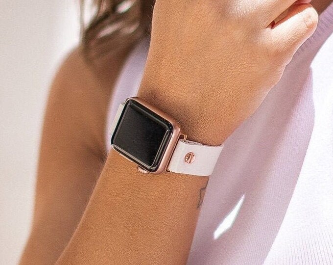 Women Apple Watch Band 41mm 40mm 45mm 44mm White Leather Apple Watch Bracelet Adjustable Apple Watch Wristband Rose Gold Apple Watch Strap
