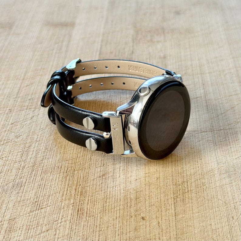 Bracelet de montre Galaxy en cuir, bracelet double noir mince Ultra 8/7/6/5 image 9
