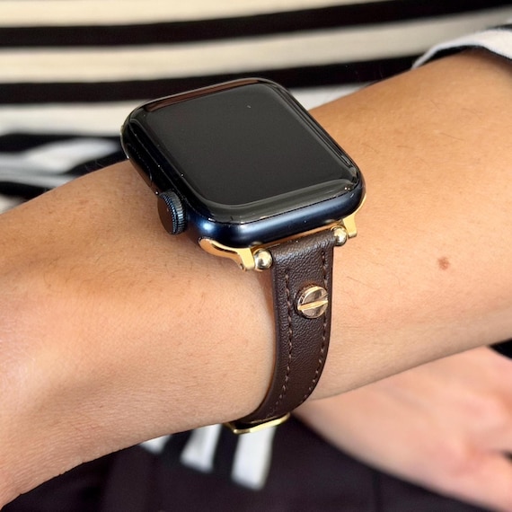 Brown Leather Apple Watch Band Slim Women Strap 42mm 46mm  display picture 3