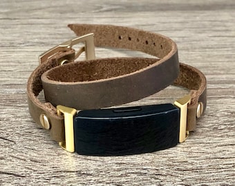 Leather Fitbit Inspire Band Gold Fitbit Inspire HR Bracelet Genuine Vintage Brown Leather Strap Fitbit Inspire Jewelry Wristband