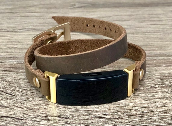 Fitbit Inspire 2 Band Gold & Leather Fitbit Inspire 2 Bracelet Boho Style  Distressed Brown Leather Strap Fitbit Inspire 2 Wristband Jewelry 