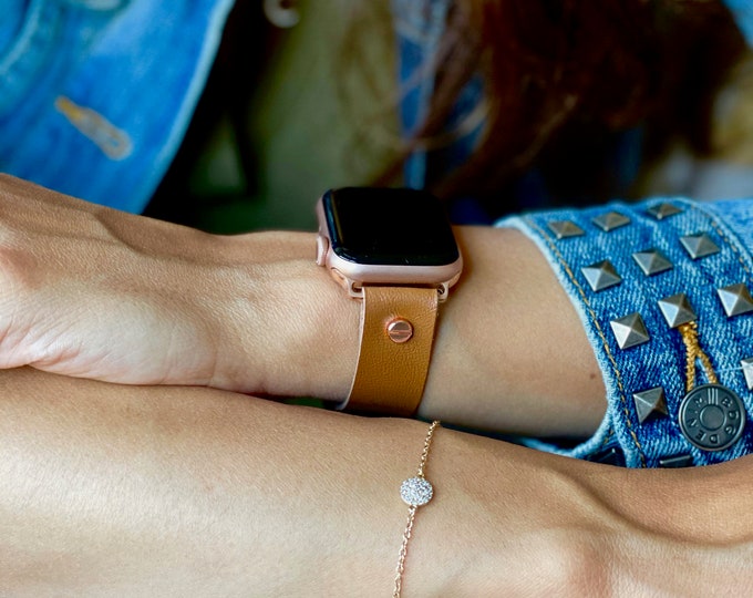 Vegan Leather Apple Watch Band: Light Brown iWatch Strap