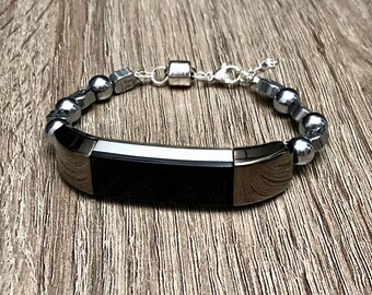 Silver Coated Hematite Bracelet for Fitbit Alta HR Tracker Handmade Fitbit Alta HR Band Silver Buddha Beads Adjustable Silver Magnet Clasp