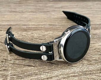 Black Leather Bracelet for Galaxy Watch: Adjustable Women's