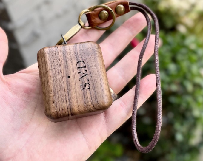 Apple AirPods Pro 2 Case for Series 4 3 2 1, Personalized Protective Wood Cover with Wrist Strap Lanyard, Gift for Him, Father's Day Gift
