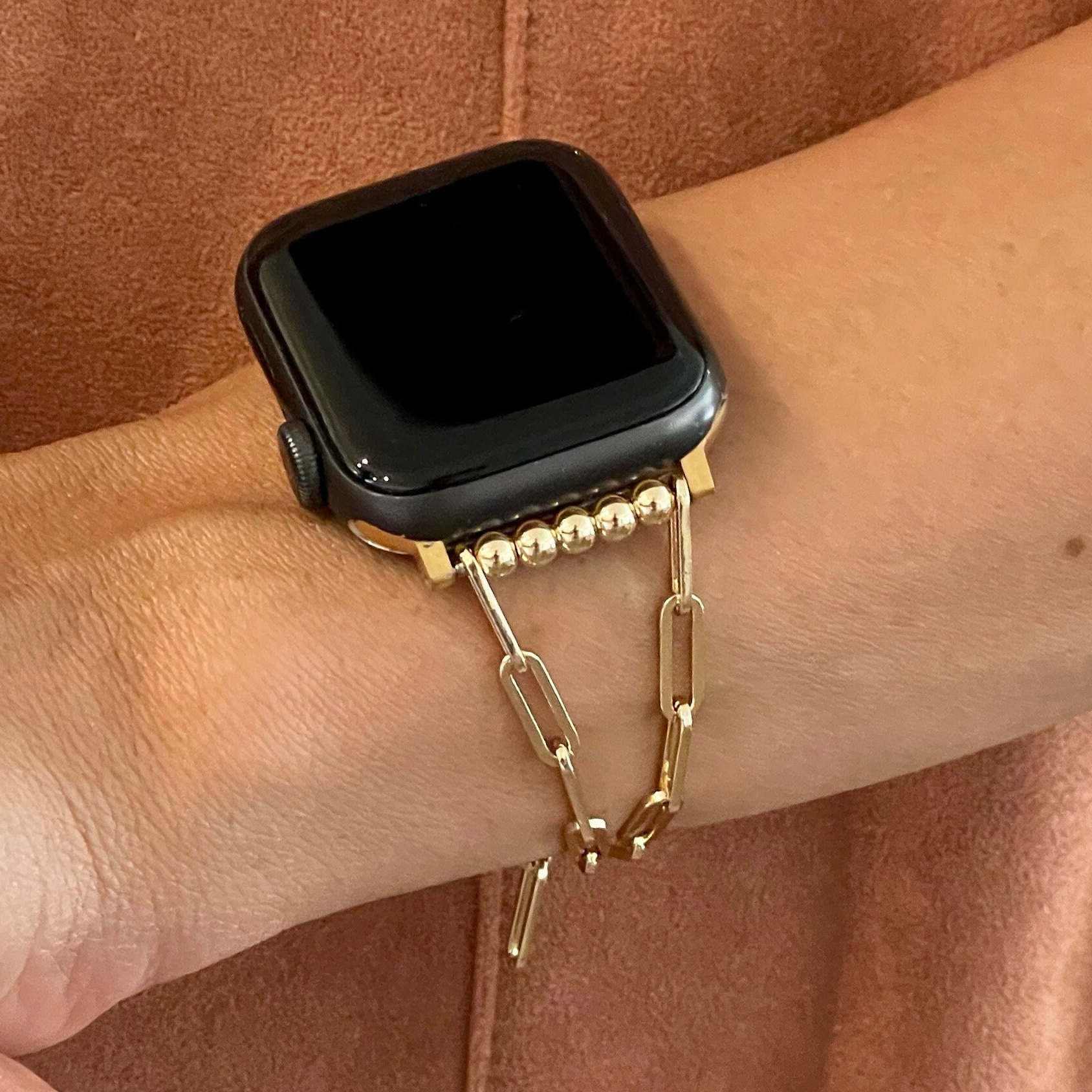 Mixed Leather Gold Chain Apple Watch Bracelet 38 40 41 42 44 