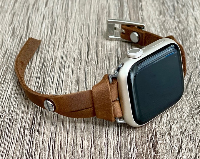 Handmade Rustic Brown Leather Apple Watch Band Slim Leather Accessory Women Jewelry 40mm 41mm 44mm 38mm 45mm 42mm 49mm Ultra, Vintage Straps