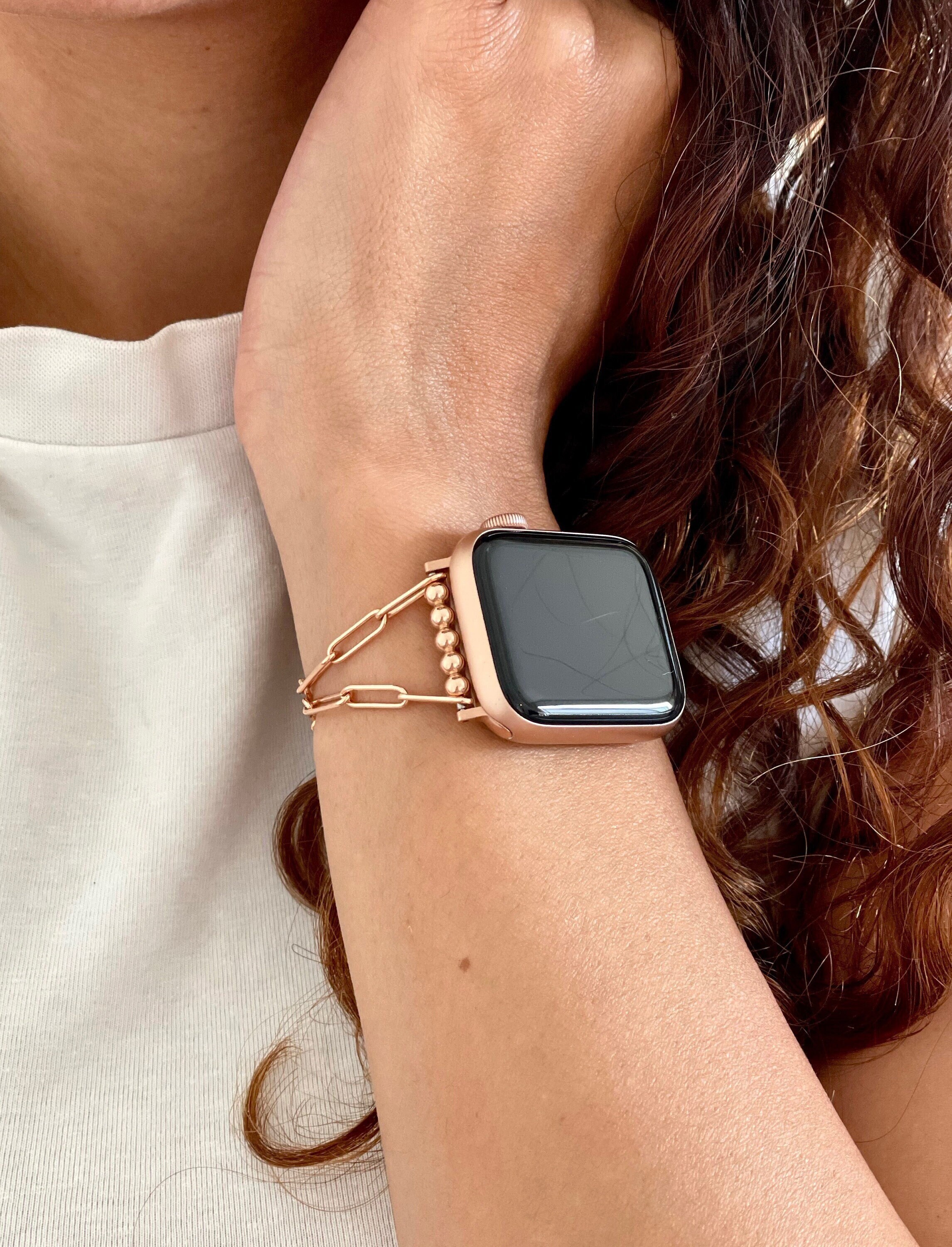Luxury Rose Gold Filled Apple Watch Chain Bracelet Trendy Style Paperclip Band Women iWatch