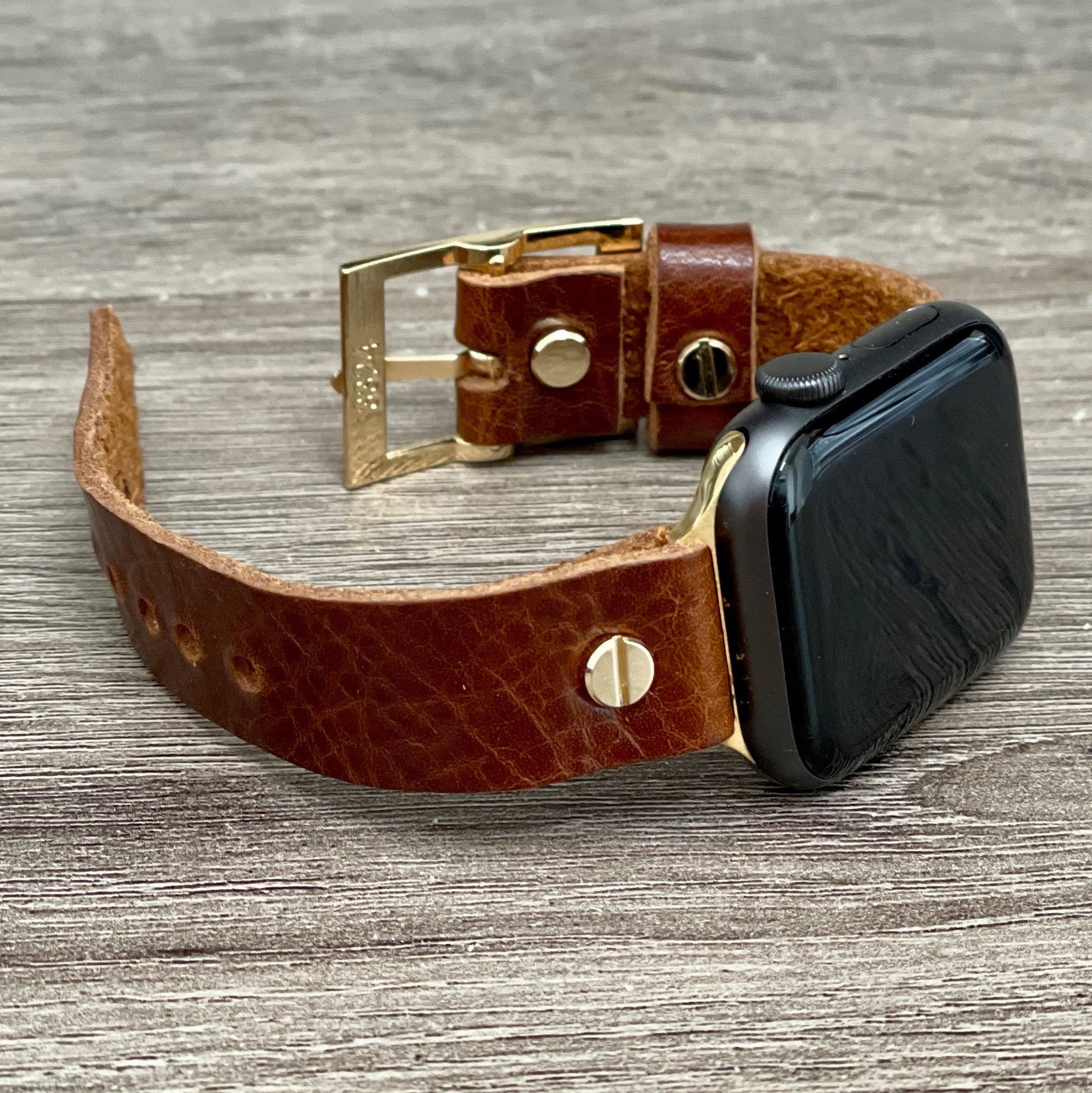 Brown Grain Genuine Leather Apple Watch Band, 40mm 41mm 44mm 45mm Women Apple Watch Strap
