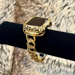 Guldfärgat Apple Watch-armband för kvinnor, kristallfodral, berlockarmband, justerbart armband