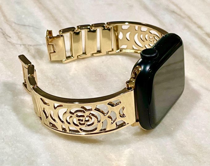 Gold Apple Watch Band Smartwatch Charm Bracelet, Feminine Apple Watch Strap Ultra 38mm 40mm 41mm 42mm 44mm 45mm 46mm Adjustable Links Bangle