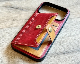 Gepersonaliseerde leren portemonnee voor iPhone-hoesje - kaarthouder 17/16/15/14 Pro/Max/Plus