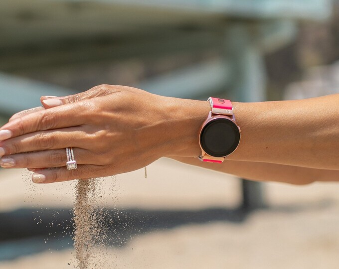 Hot Pink Leather Samsung Galaxy Watch Active 2 Band Strap 40mm 44mm, Samsung Galaxy Watch 42mm Black Bracelet, Gold Galaxy Watch Active2