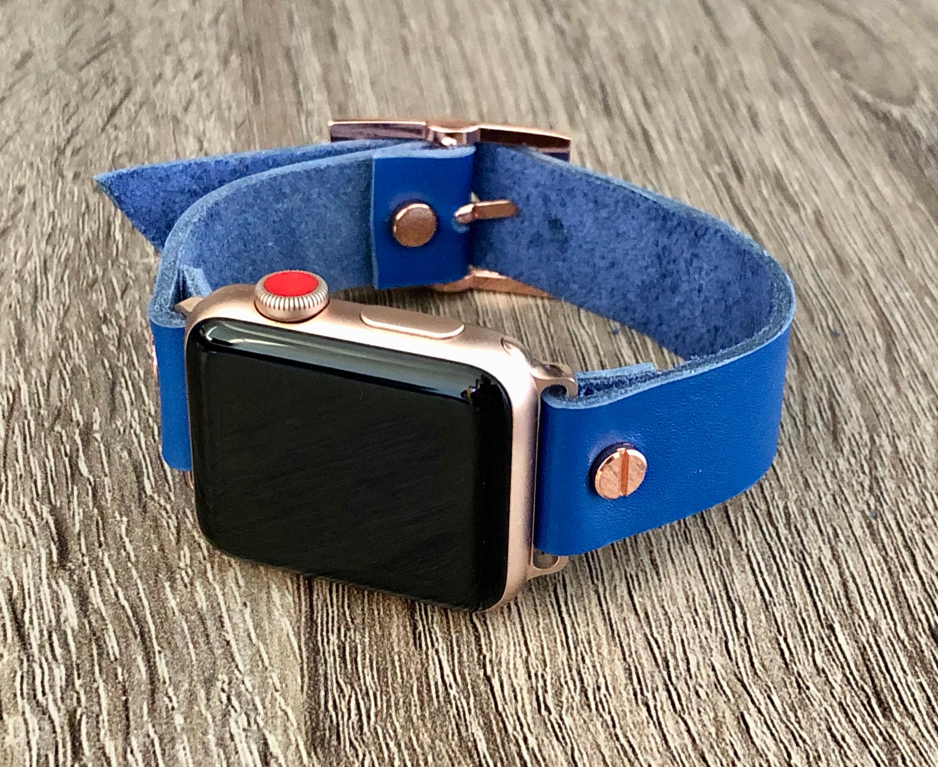 Rose Gold Apple Watch Band 38mm 40mm 42mm 44mm Blue Leather Etsy