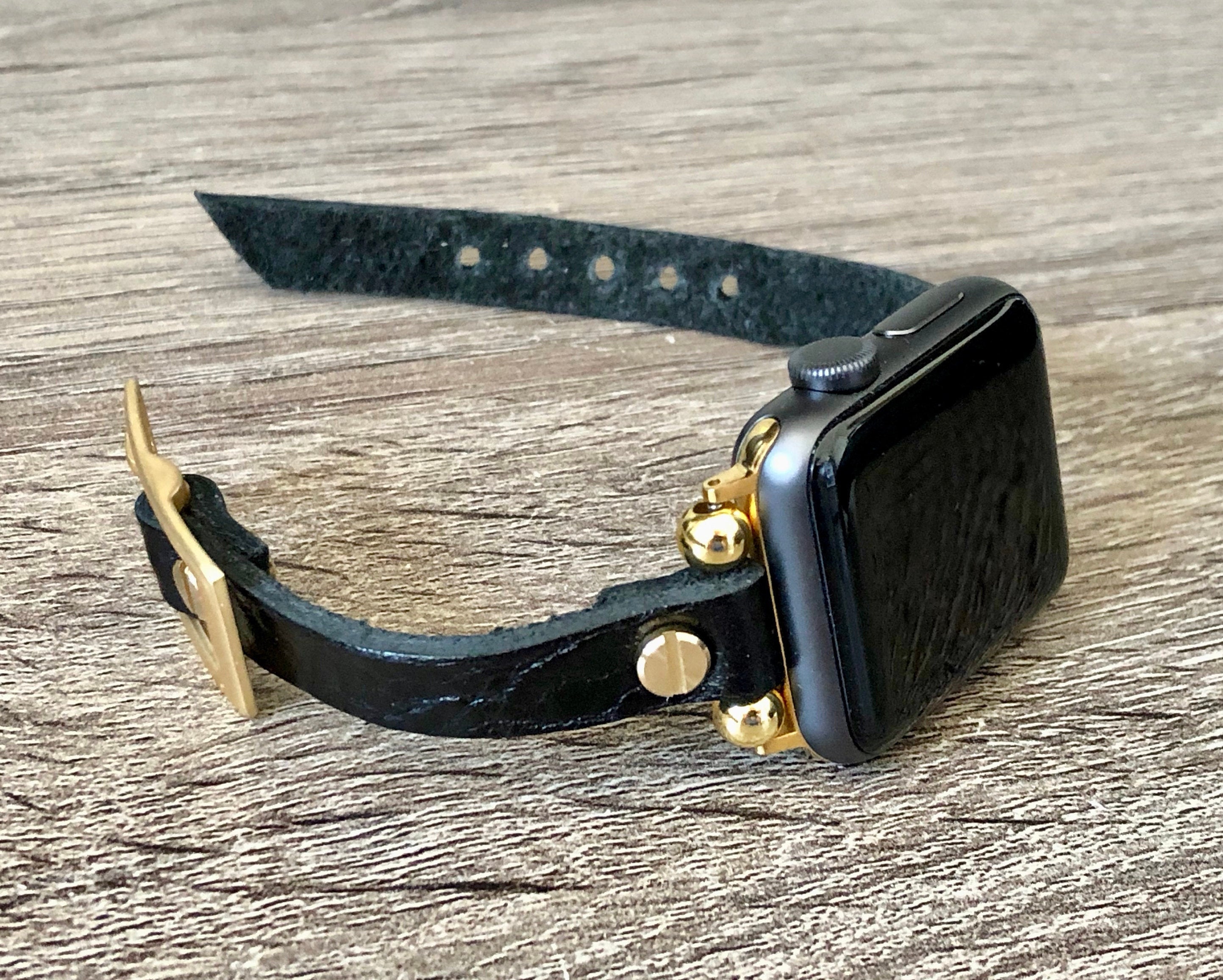 Black Genuine Leather Apple Watch Band 38mm 40mm 42mm 44mm Women Apple