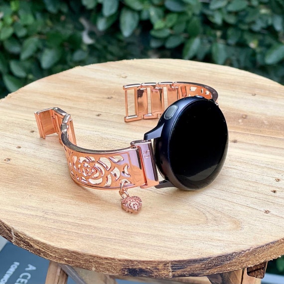 Black Leather Rose Gold Samsung Galaxy Active Band Rose Gold Galaxy Watch  Active2 Bracelet 40mm 44mm Rose Gold Watch Band Watch Wristband 