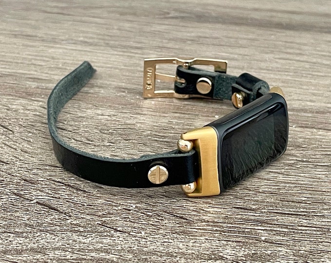 Fitbit Charge 6 Band - Leather Bracelet, Gold Strap, Slim Design for Women, Stylish & Comfortable Accessory for Fitness Tracking