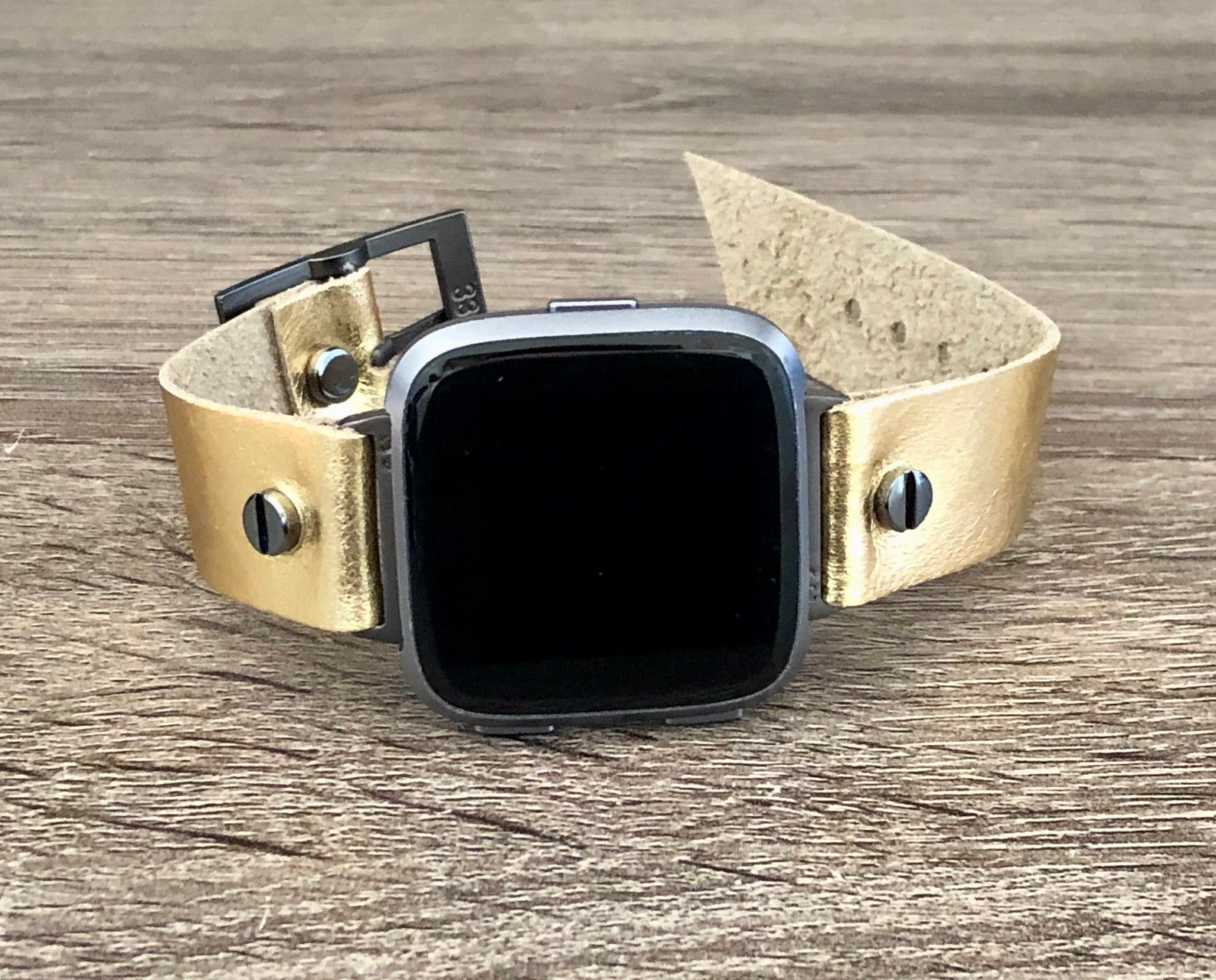 Gold Leather Fitbit Versa 2 Band Black Fitbit Versa Lite Watch | Etsy