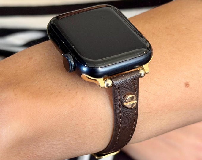 Slim Brown Genuine Leather Apple Watch Band Women Strap Bracelet 46mm 42mm Ultra