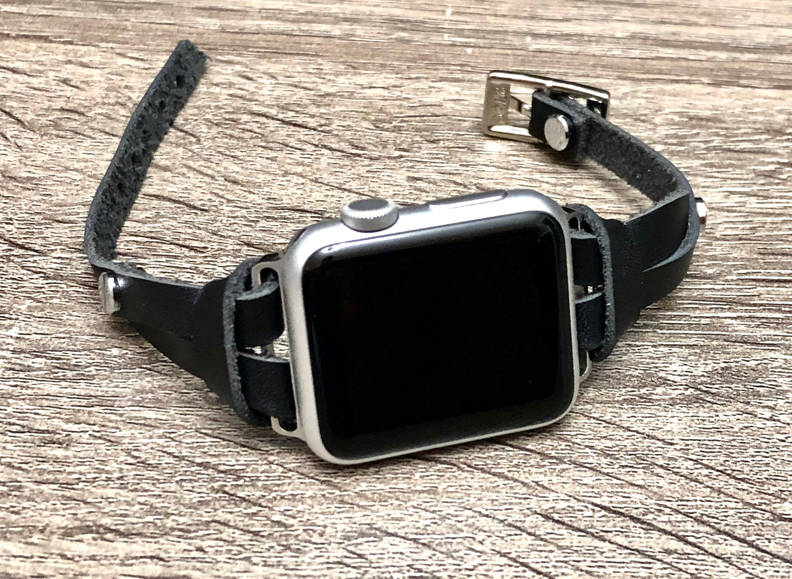 Black Leather Apple Watch Band 38mm 40mm 42mm 44mm Stainless | Etsy