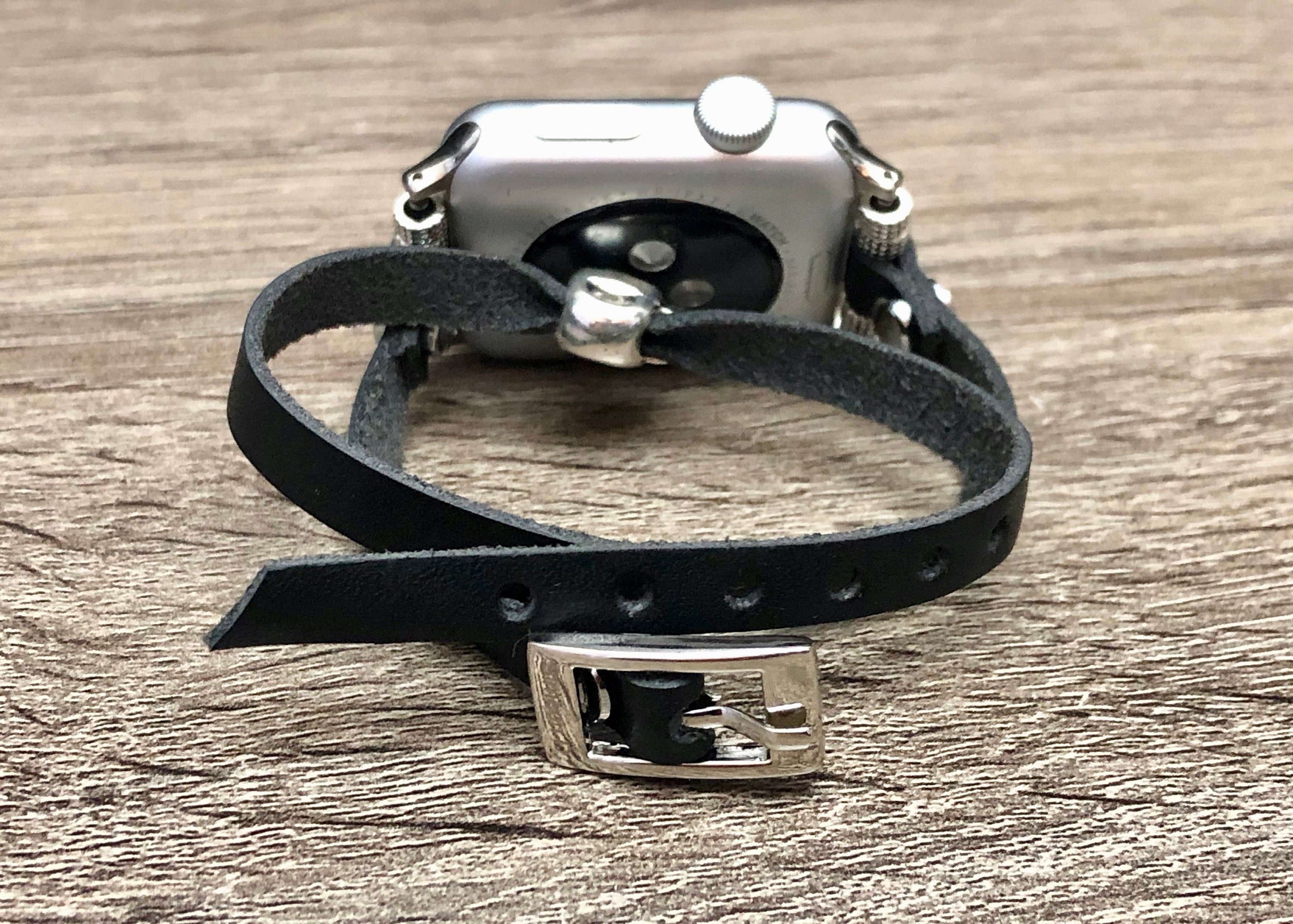 Black Leather Apple Watch Strap Bracelet 38mm 40mm Adjustable Etsy