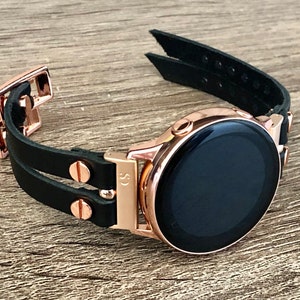 Black Leather Galaxy Watch Band: Rose Gold Active2 Bracelet
