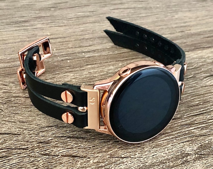 Black Leather Samsung Galaxy Active2 Band 40mm 44mm Samsung Galaxy Watch 42mm Bracelet Rose Gold Galaxy Active Strap Women Wrist Jewelry