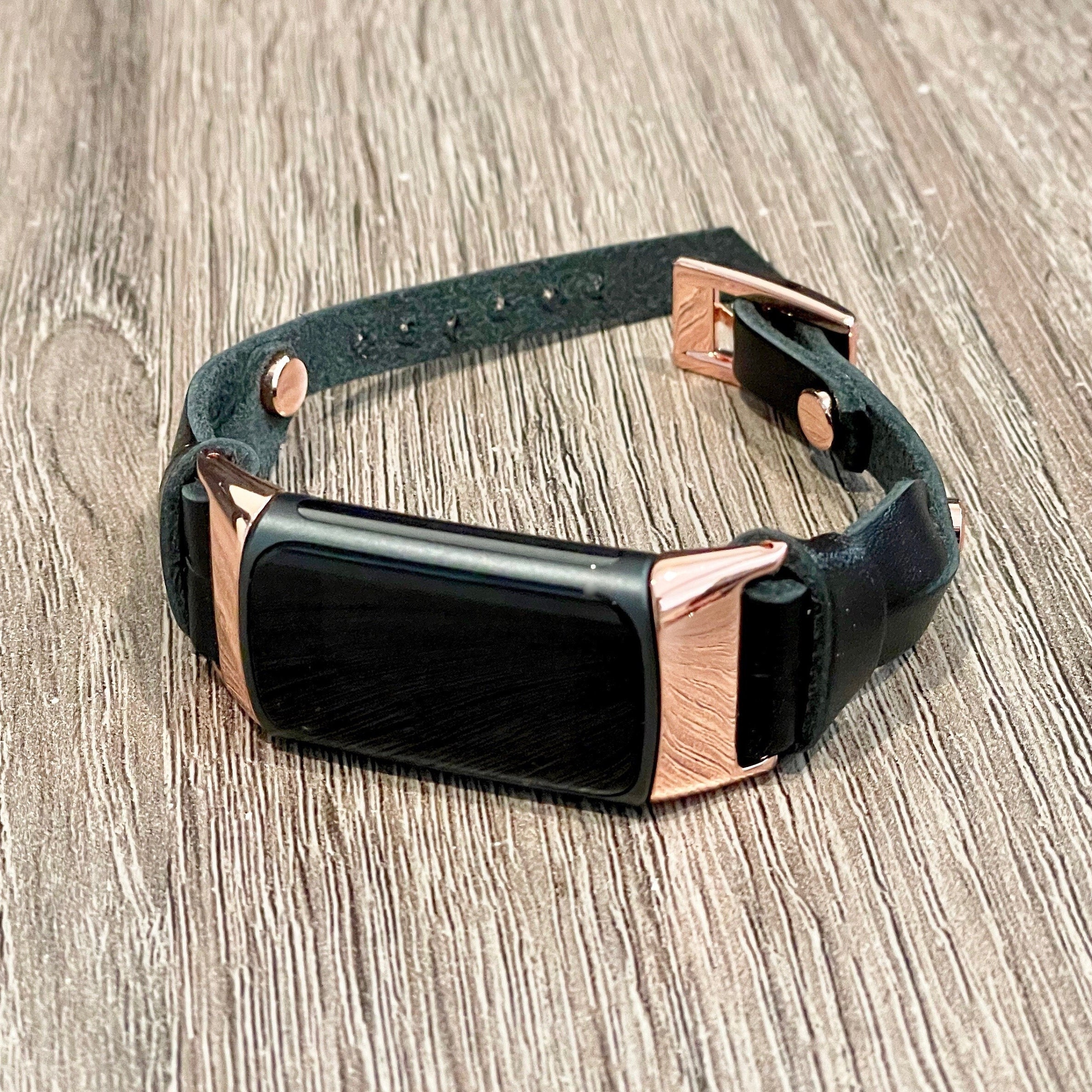 Rose Gold & Black Leather Fitbit Charge 5 Band Fitbit Charge