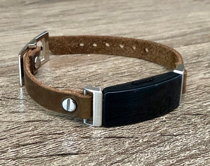 Leather Fitbit Inspire Band, Fitbit Inspire HR Bracelet, Silver & Distressed Brown Leather Strap,BoHo Style Fitbit Inspire HR Wristband