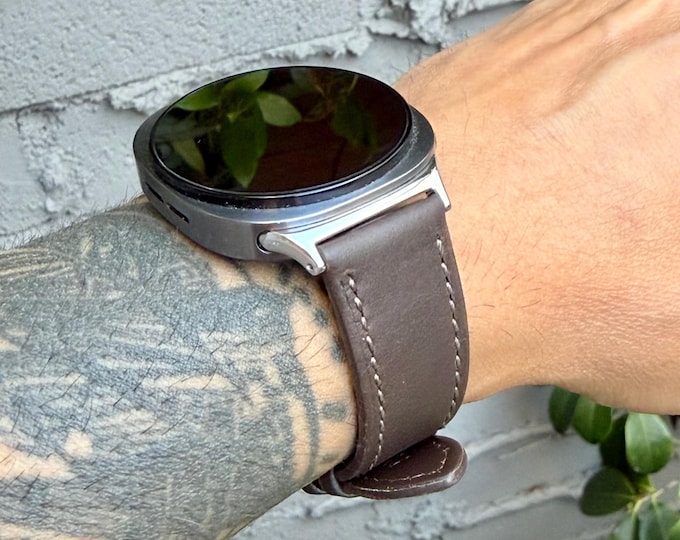 Espresso Brown Leather Galaxy Watch 8 Band, Classic Adjustable Size Strap