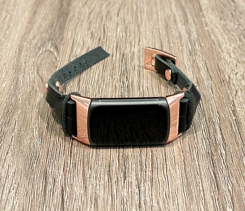 Black Leather Fitbit Charge 5 Band Rose Gold Fitbit Charge 5 - Etsy