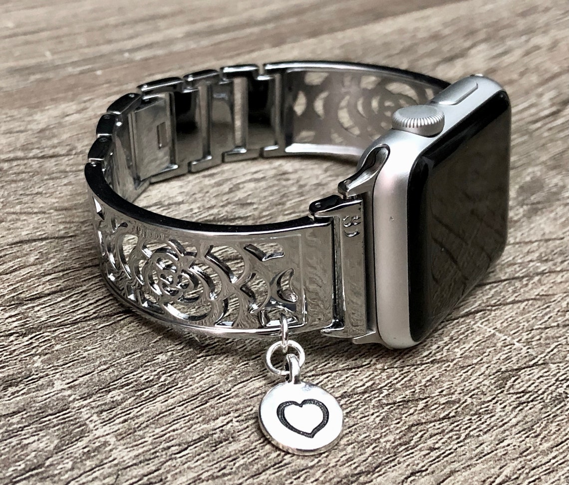 Luxury Shiny Silver Apple Watch Band 38mm 40mm Flower Design Etsy