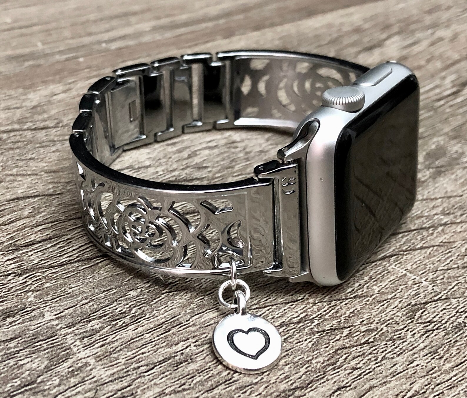 Luxury Shiny Silver Apple Watch Band 38mm 40mm Flower Design Etsy