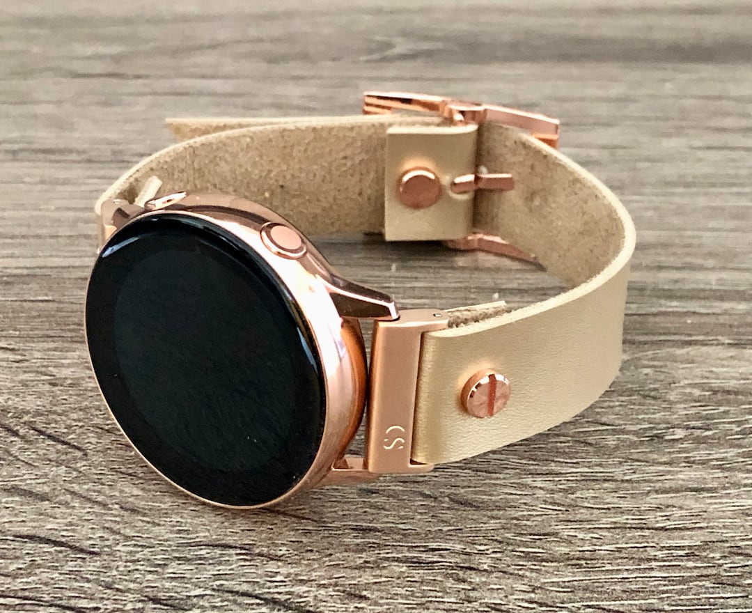 Cream Vegan Leather Galaxy Watch Band: Rose Gold Accents 