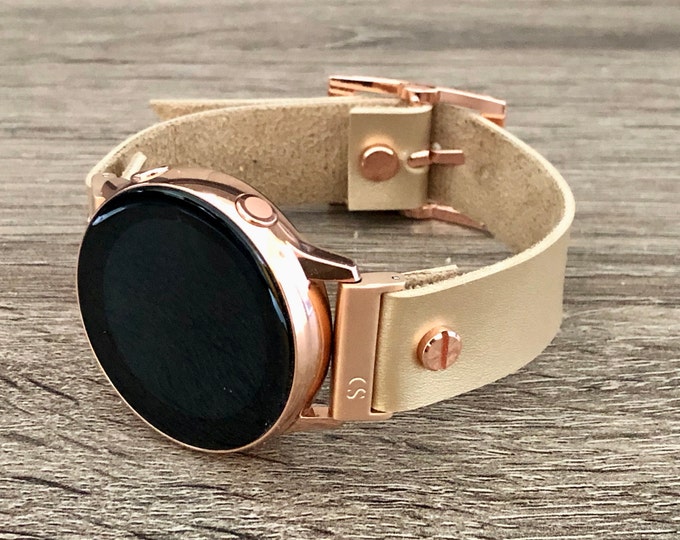 Cream Vegan Leather Samsung Galaxy Watch Band: Rose Gold Accents Strap