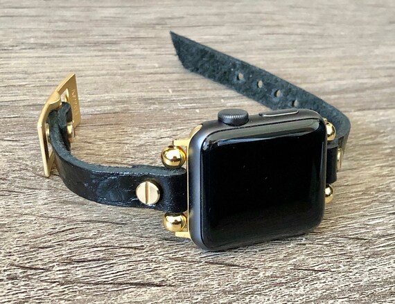 Black Genuine Leather Apple Watch Band 38mm 40mm 42mm 44mm Women