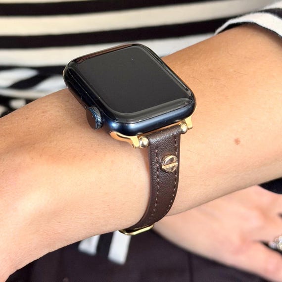 Dark Brown Leather Apple Watch Band 42mm 46mm Ultra, Slim  display picture 1