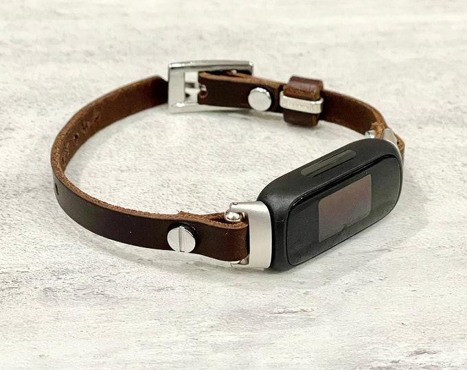 Dark Brown Leather & Silver Fitbit Inspire 3 Band Slim Bracelet Fitbit Inspire 3 Dainty Strap Fitbit Inspire 3 Soft Italian Leather Band