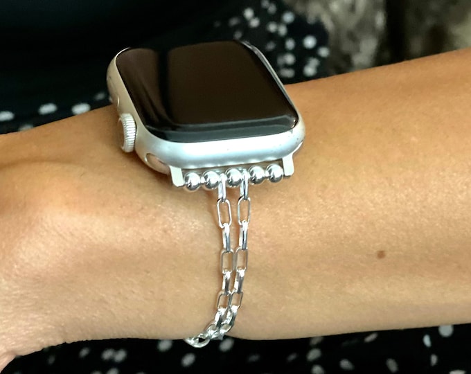 925 Sterling Silver Apple Watch Band, Gift for Her, Women iWatch Strap, Paperclip Chain Bracelet, Minimalist Style Apple Watch Jewelry