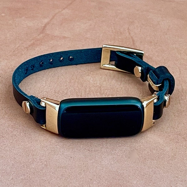 Bracelet Fitbit Luxe en cuir noir Slim Fitbit Luxe doré Bracelet Fitbit Luxe réglable taille femme Bijoux Fitbit Luxe Bracelets Fitbit