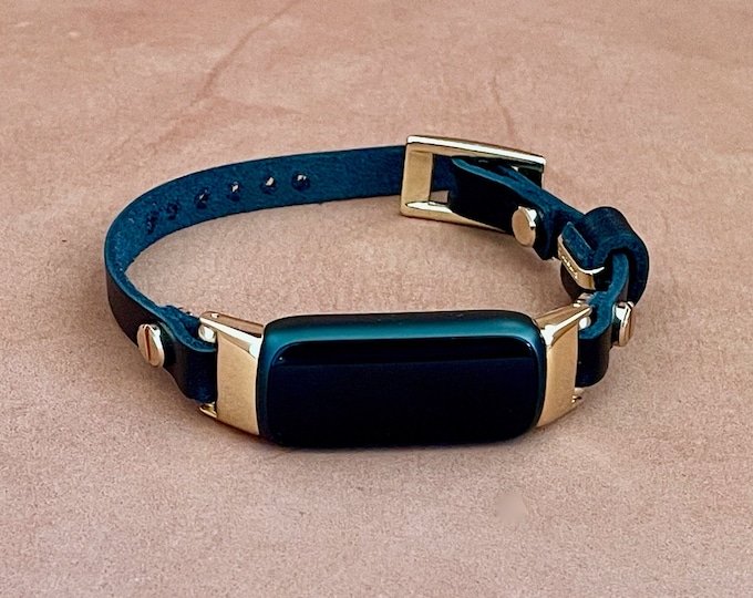 Black Leather Fitbit Luxe Band Gold Slim Fitbit Luxe Bracelet Adjustable Size Fitbit Luxe Wristband Women Fitbit Luxe Jewelry Fitbit Bands